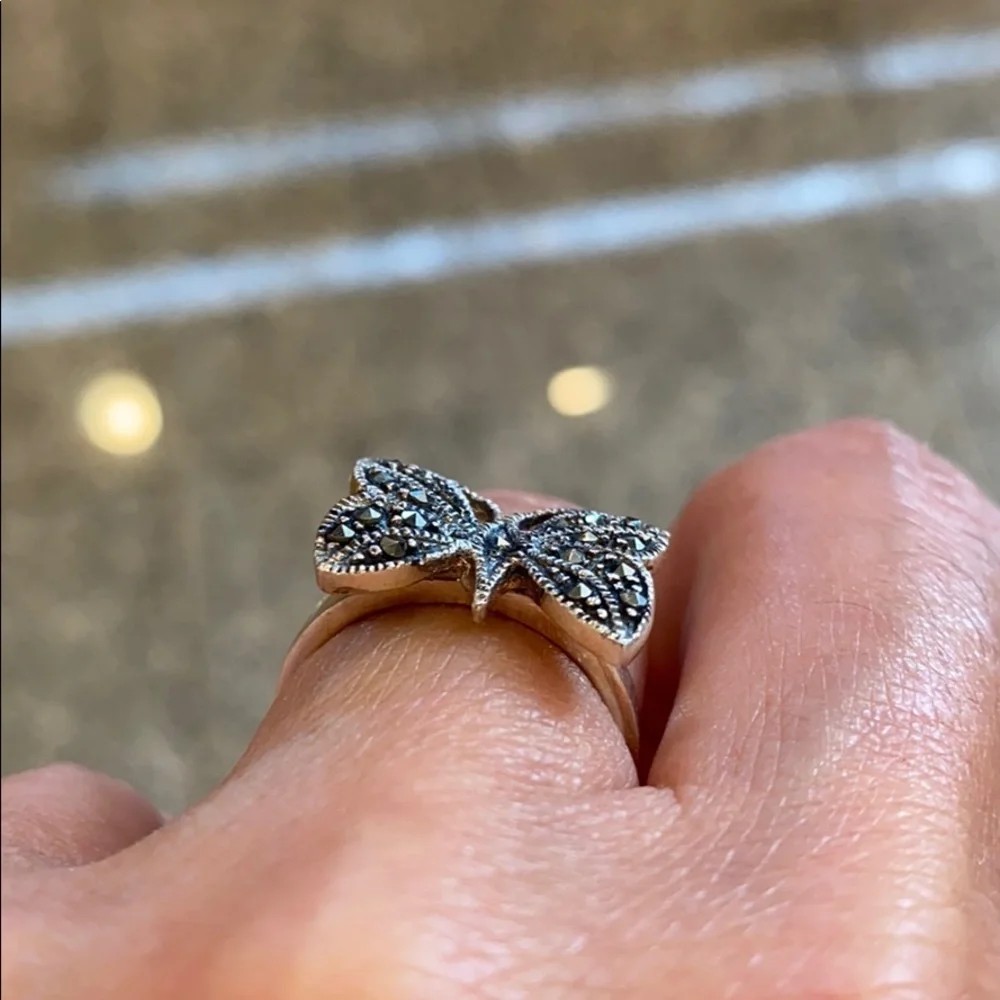 New Black Oxidized Butterfly Ring CZ Ring size 6